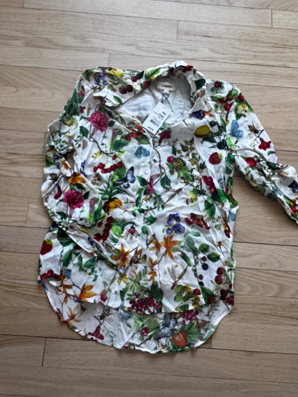 L'AGENCE Silk Printed Tyler Blouse Size XS Mix Botanical Color Retails $295